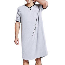 (L, Grey) Men Nightshirt Sleepwear Loungewear Plain Nightwear