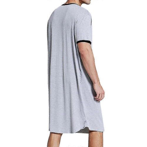 (M, Grey) Men Nightshirt Sleepwear Loungewear Plain Nightwear 1