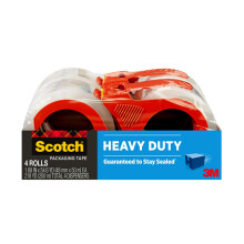 Cinta de Embalaje 3M Scotch Resistente - 1.88 in x 54.6 yds, Transparente - 4 Rollos con 2 Dispensadores