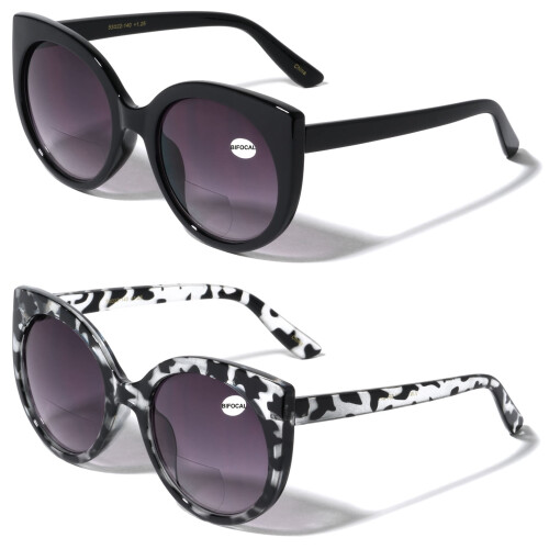 Women's bifocal reading sunglasses +2.00, round cateye, 2