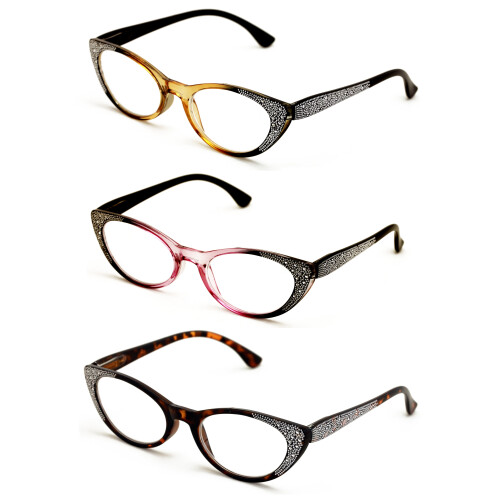 Women's Cateye Reading Glasses +1.50 3 Pairs 1