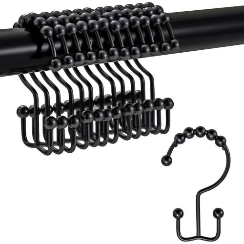 Matte Black Metal Shower Curtain Hooks 12 Pack