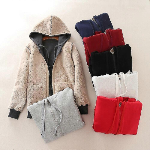 (L, Blue) Women's Thick Lined Hoodie Jacket With Pocket Drawstring Hood Front Zipper