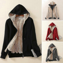 (XL, Wine Red) Women's Thick Lined Hoodie Jacket With Pocket Drawstring Hood Front Zipper