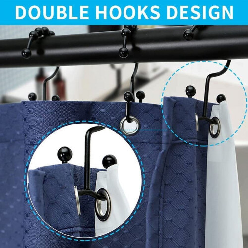 Matte Black Metal Shower Curtain Hooks 12 Pack 2
