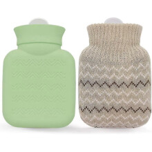 (Green) Hot Water Bottle With Knited Cover, Reusable Mini Hot Water Bottles For Pain Relief Hand Warmers Gifts Microwave Heated