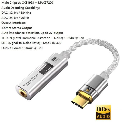 USB Type C to 3.5 mm Jack Adapter HiFi DAC Audio Amplifier Stereo Ephone Headphone Decoding Converter CX31993 MAX97220 2