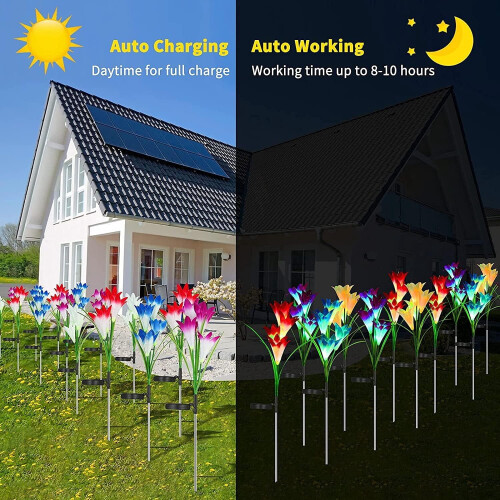 Solar Outdoor Path Lights - Waterproof Lily Design, 2 Pack 2