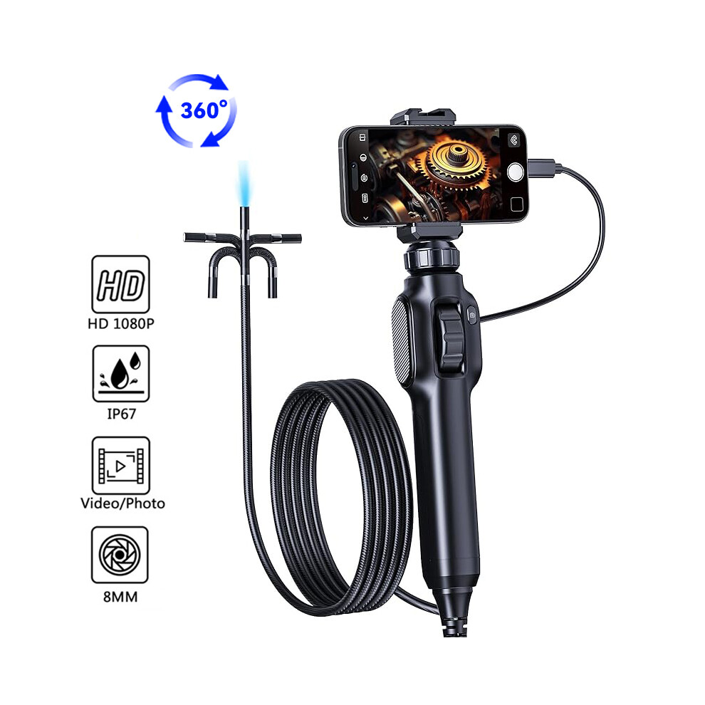 (Singleforandroid Ios) Articulating Borescope 1080P 360 Steering Endoscope With Articulation Cars Inspection Camera With 8 Led Lights For Android/Ios 4048712636335