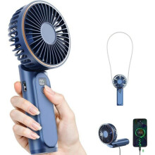 Přenosný ventilátor, dobíjecí 3600 mAh, nastavitelný o 180, 6 rychlostí, skládací, modrý