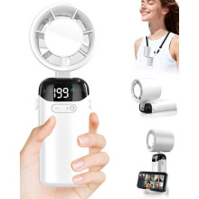 Mini ruční ventilátor s dobíjecí baterií a Turbo Boost, 199 rychlostních stupňů a LED displej, 10 hodin, baterie 3500 mAh, přenos