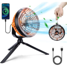 Stolní kempingový ventilátor s kapacitou 5600 mAh, LED světlem, 3 rychlosti, dobíjecí přes USB, 3 v 1