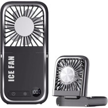 Mini bærbar vifte, 5 hastigheter, sammenleggbar, kjølende, med USB-powerbank og kabel, for reiser, svart