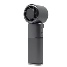 Grå hopfällbar USB handsfree fickfläkt för iskylning, 9000mAh batteri, LED-ficklampa, snabbladdning, multifunktionell