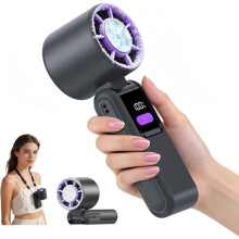 Mini ventilator portabil cu răcire, ventilator de buzunar reîncărcabil cu 199 de viteze reglabile, ecran LED, până la 12 ore