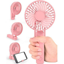 Bærbar, foldbar ventilator, USB-genopladelig ventilator med batteri, lille lyserød ventilator med ledning