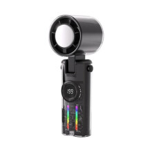 Fläkt, 3 hastigheter, digital LED-display, hopfällbar, 4000 mAh, USB-laddningsbar, ergonomisk design, bärbar, svart