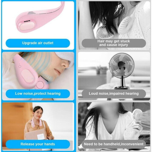 Bærbar cervicalvifte, 5000 mAh, USB, Rosa 2