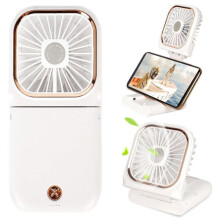 Mini 5-i-1 bærbar ventilator med batteridrevet powerbank, USB genopladelig håndholdt ventilator, hvid