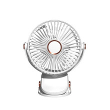 Ventilátor, 5 rychlostí, upevnění svorkou, LED světlo, otáčení ve více úhlech, nabíjení přes USB, přenosný, bílý