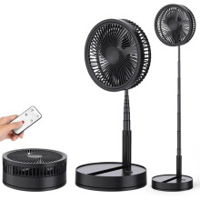 Tyst oscillerande piedestalfläkt med fjärrkontroll, 8,6'' svart bärbar hopfällbar golv-/bordsfläkt med 4 hastigheter, 8000mAh