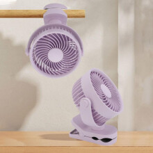 Fialový USB ventilátor s klipem – Tichá rotace o 360 – Kancelář a kempování