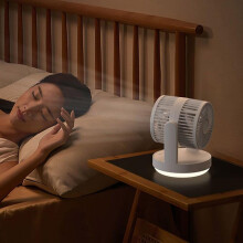Oscilační stolní ventilátor – dvojitý výstup vzduchu s nočním světlem – pro kancelářské a noční použití – krémově bílý