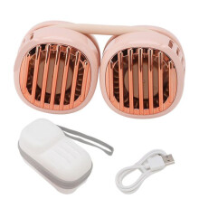 USB krční ventilátor, dva ventilátory, velmi vysoký průtok vzduchu, lehký, skládací, ideální na cesty a venkovní použití, růžový