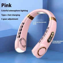 Halsventilator - RNCYN - Pink LED - Bladløs - Digitalt display - Luftkøler