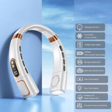 Bærbar nakkeventilator - RNCYN - Lydløs USB - LED-display - 5 hastigheder - Hvid