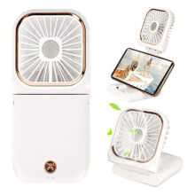 5-i-1 mini bærbar vifte med powerbank, USB-lading, 3000 mAh, 3 justerbare hastigheter, nakkestropp, hvit