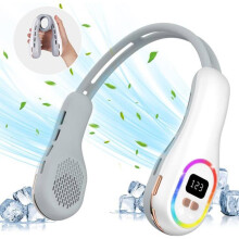 Bærbar nakkeventilator med RGB LED-omgivelsesbelysning, USB-halsventilator, manuel ventilator, 4000mAh, lydløs