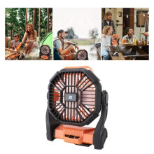 USB-campingvifte – 10400 mAh børsteløs motor, 3-trinns LED-lys, 360 rotasjon – for camping og fotturer, oransje