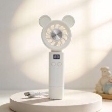 Dobíjecí ruční ventilátor s LED obrazovkou, mini přenosný ventilátor pro cestování, kancelář, domácnost a venkovní použití, bílý