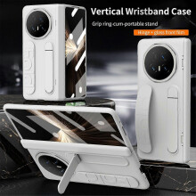 (White) For Honor Magic V5 5G Case Kickstand Wristband Hard PC Phone Cover