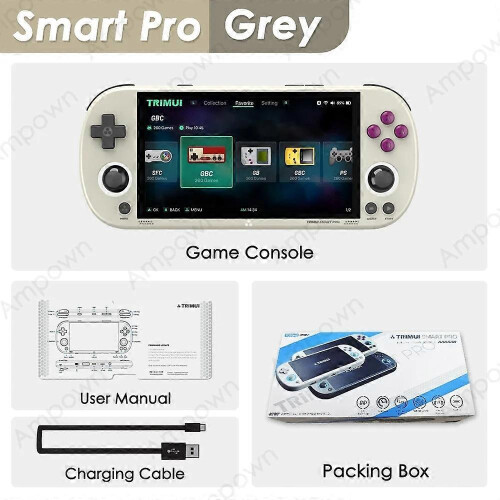 (Retro Grey 256G(13K Games)) Trimui Smart Pro Handheld Game Console 4.96'' IPS Display Linux System Joystick RGB Lighting Smartpro
