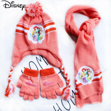 (03 Size 4-8Years) 3pcs Kids Belle Princess Hat Scarf Gloves Set for Girls 4-8 Years - Warm Knitted Headwear
