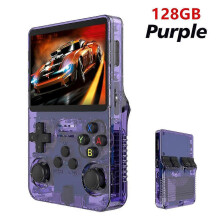 (Purple 128GB) Retro R36S Handheld Video Game Console 3.5 Inch IPS Screen Portable Pocket Player with 128GB Preloaded S
