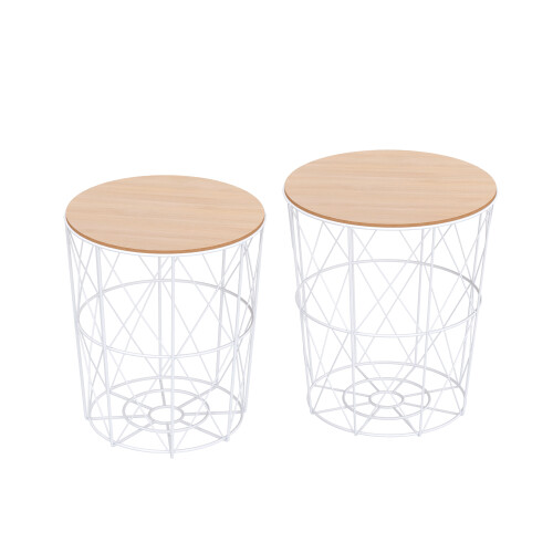 Homcom Set 2 Mesitas Café Blanco Ø40 x 45 cm
