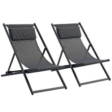 2 Tumbonas Plegables Gris 60 x 100 x 85 cm