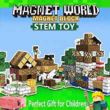 (9943) Magnetic Building Blocks with Mini Animal Figures - STEM Educational Toys for Kids
