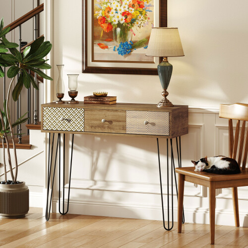 Homcom Mesa Consola Marrón 90 x 30 x 75 cm 1