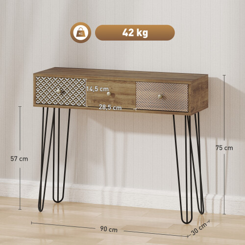 Homcom Mesa Consola Marrón 90 x 30 x 75 cm 2