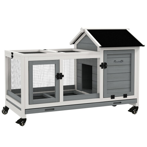 PawHut Conejera de Madera Gris 108 x 58 x 73.5 cm