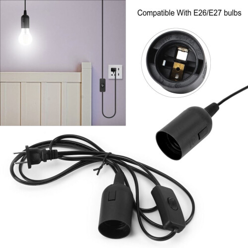 Extensão elétrica LED com tomada E26/E27, 1,8 m, preta, com interruptor. 1