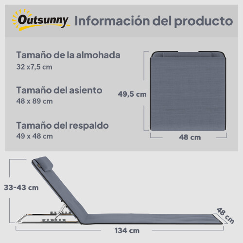 Outsunny Esterillas de Playa Gris 134 x 48 x 43 cm 2