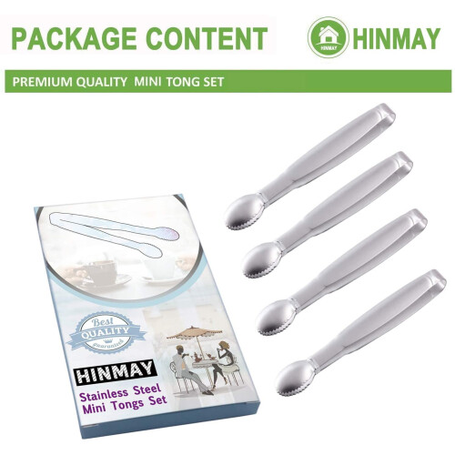 Conjunto de 4 mini pinças de servir em aço inoxidável de 10 cm (3,94 polegadas). 1