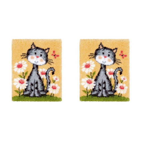 Knüpfteppich-Set mit vorgedrucktem Katzenmuster