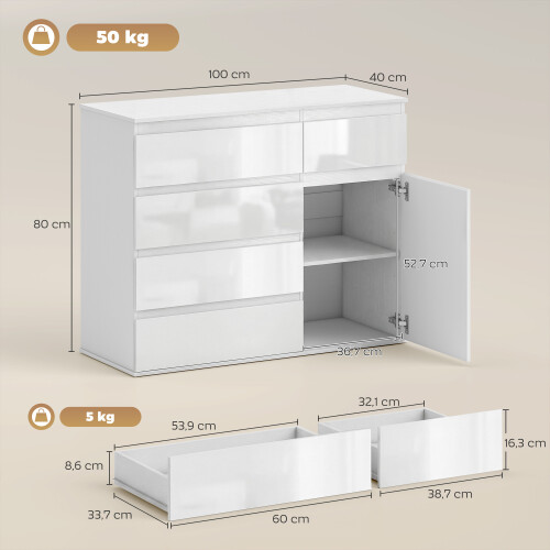 Homcom Aparador Blanco 100 x 40 x 80 cm 2
