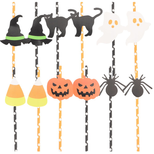Καλαμάκια ποτών Halloween από πλαστικό σε σχήμα καρτούν 12 τεμάχια 2